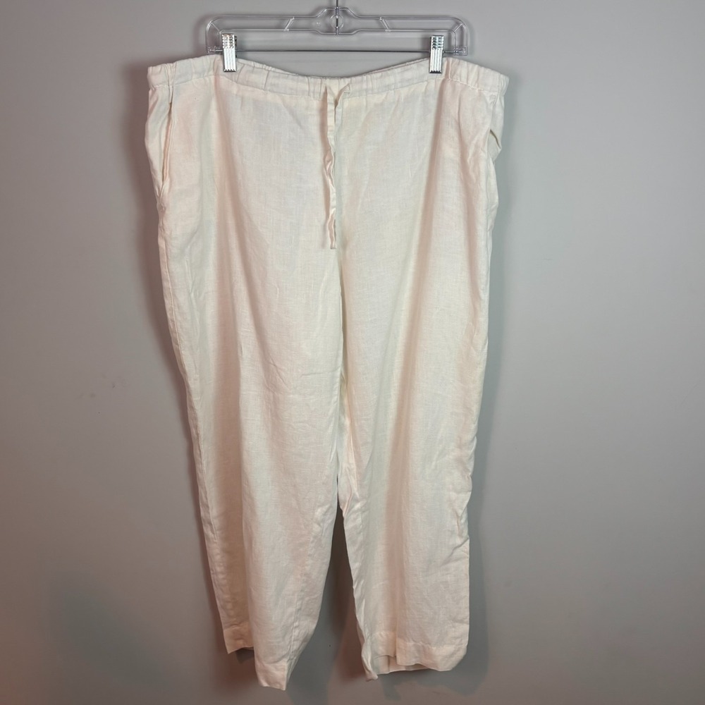 Kate Hill Womens 100% Linen White Pull-on Straight Leg Crop Pants sz 1X Summer
